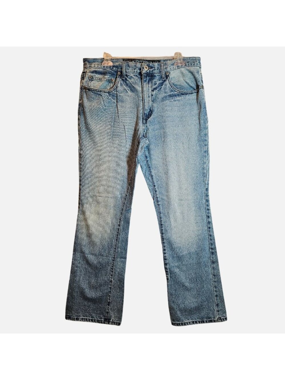 OP Men 34 x 32 Jeans Blue Bootcut Classic Stonewash Denim Y2K Pockets Zip Cotton
